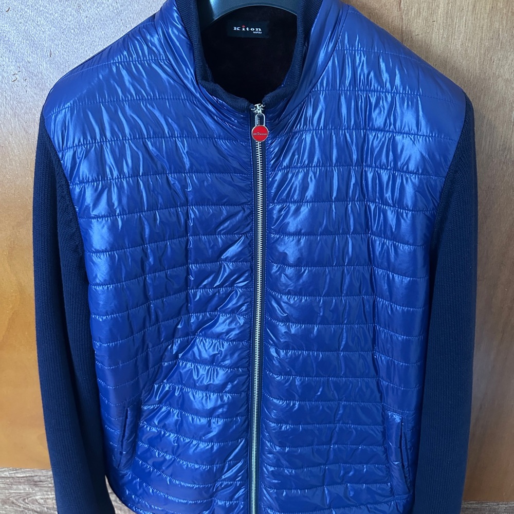 Kiton Blue Quilted Puffer Jacket Lightweight Insulation